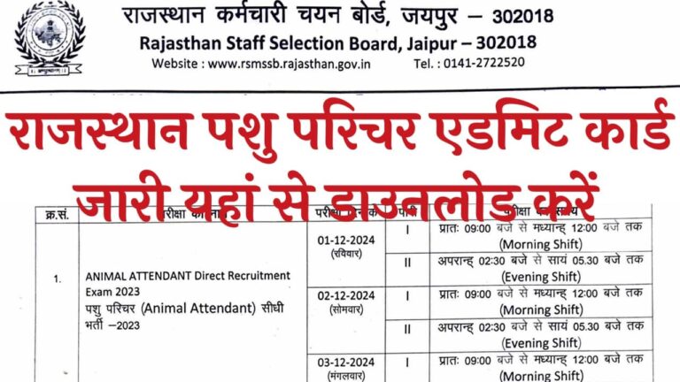 Rajasthan Pashu Parichar Admit Card